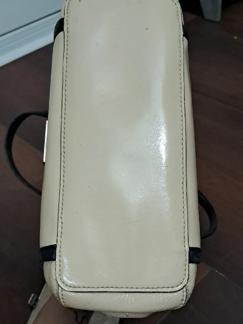 Cream and Black Structured Satchel Handbag